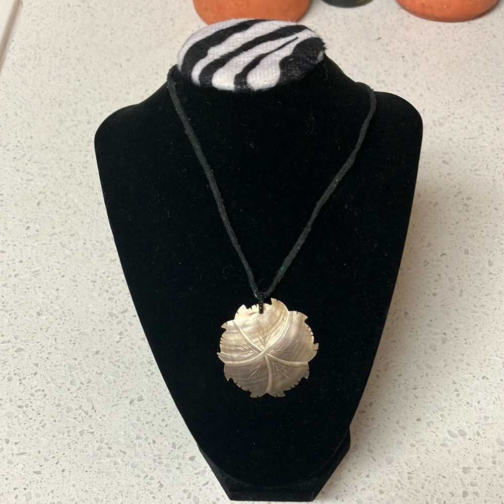Mother of Pearl necklace on black string vintage